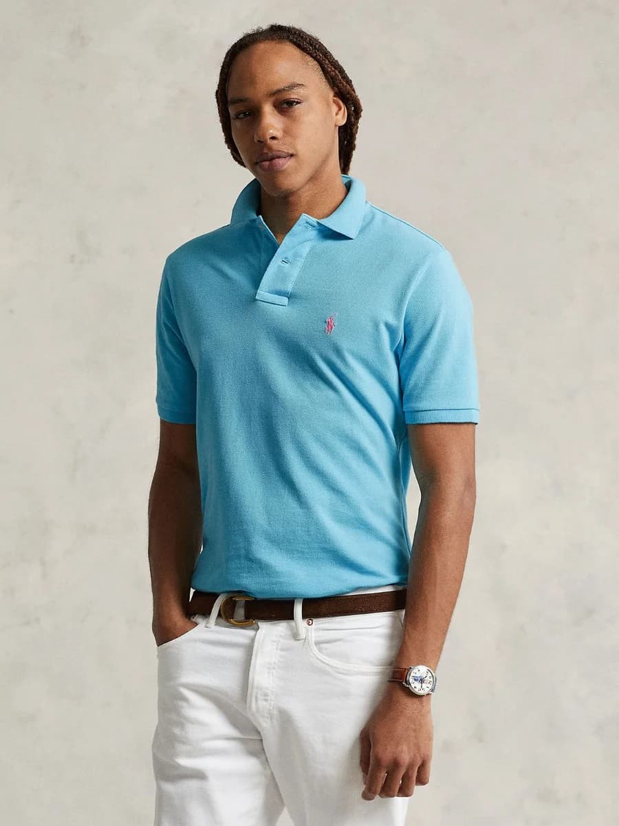 Polo Ralph Lauren - Áo Polo Nam Tay Ngắn Custom Slim Fit Mesh Polo Shirt - BLUE