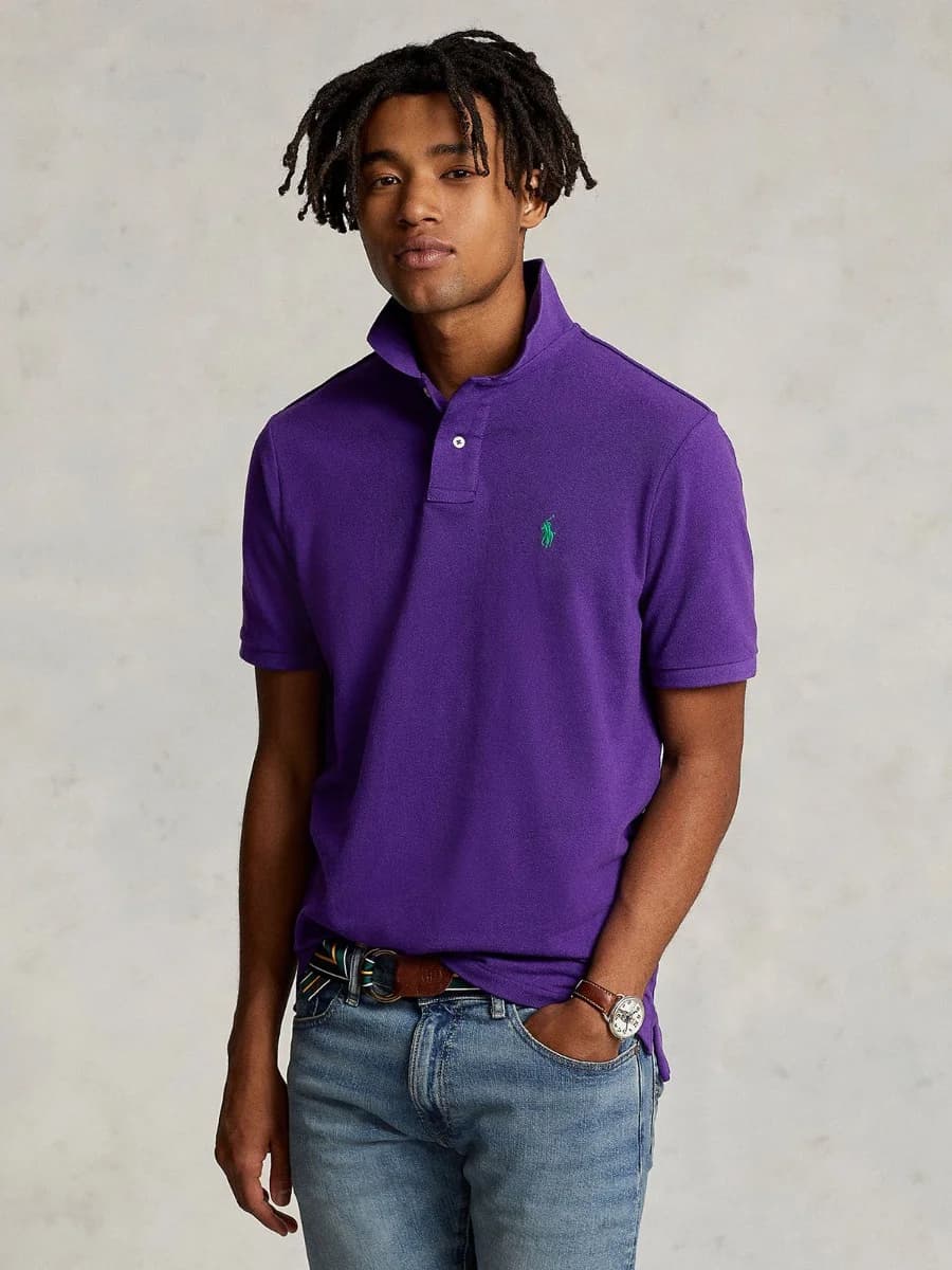 Polo Ralph Lauren - Áo Polo Nam Tay Ngắn Custom Slim Fit Mesh Polo Shirt - PURPLE