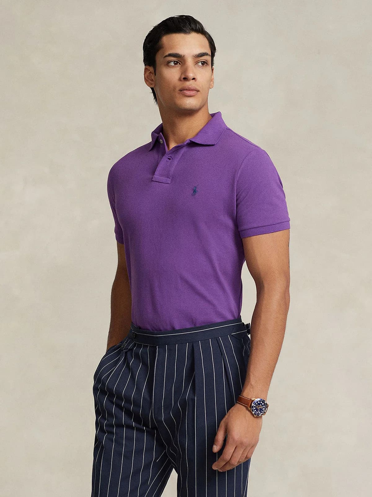 Polo Ralph Lauren - Áo Polo Nam Tay Ngắn Custom Slim Fit Mesh Polo Shirt - PURPLE