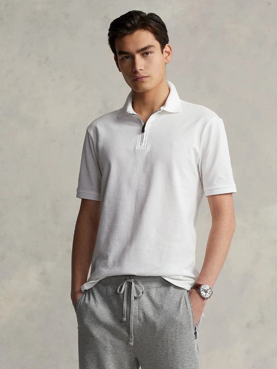 Polo Ralph Lauren - Áo Polo Nam Tay Ngắn Custom Slim Fit Stretch Mesh Polo Shirt - WHITE