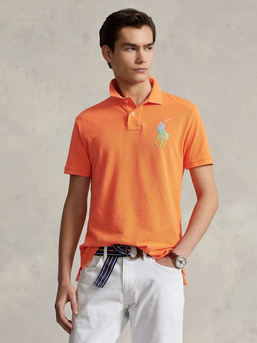 Polo Ralph Lauren - Áo Polo Nam Tay Ngắn Custom Slim Fit Big Pony Mesh Polo Shirt - ORANGE
