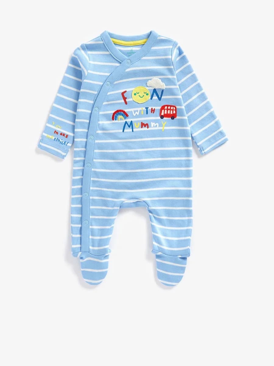 mothercare - áo liền quần dài tay dài chân màu xanh - 