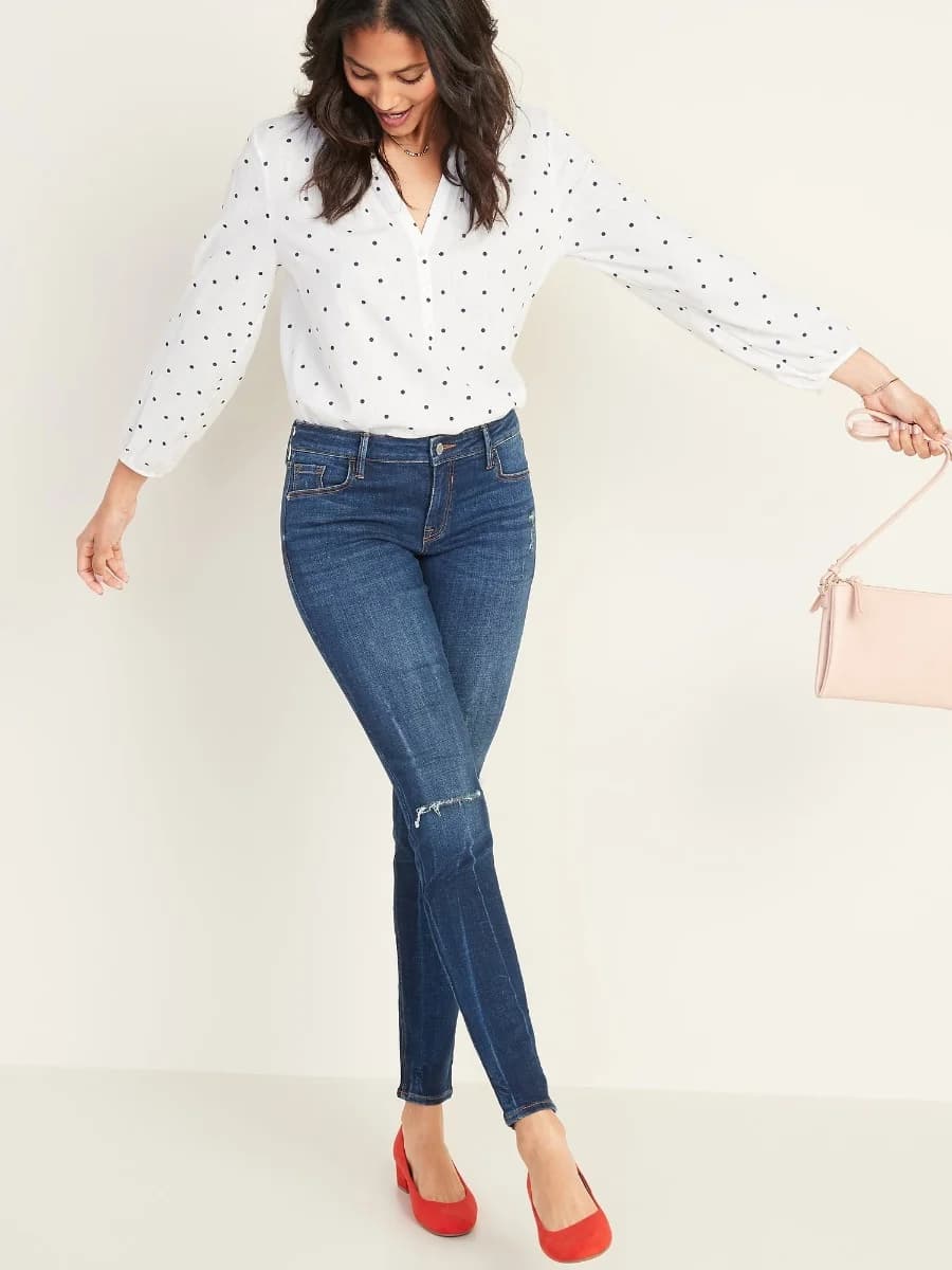Old Navy - Quần Jean Nữ Cạp Vừa - DARK WORN