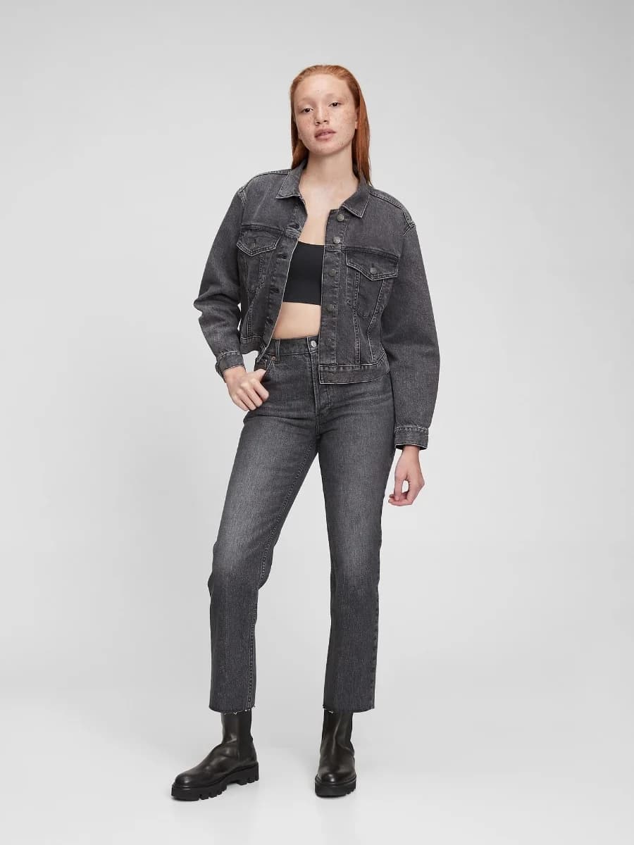 GAP - Quần Jeans Dài Nữ - High Rise Cheeky Straight - WASHED BLACK