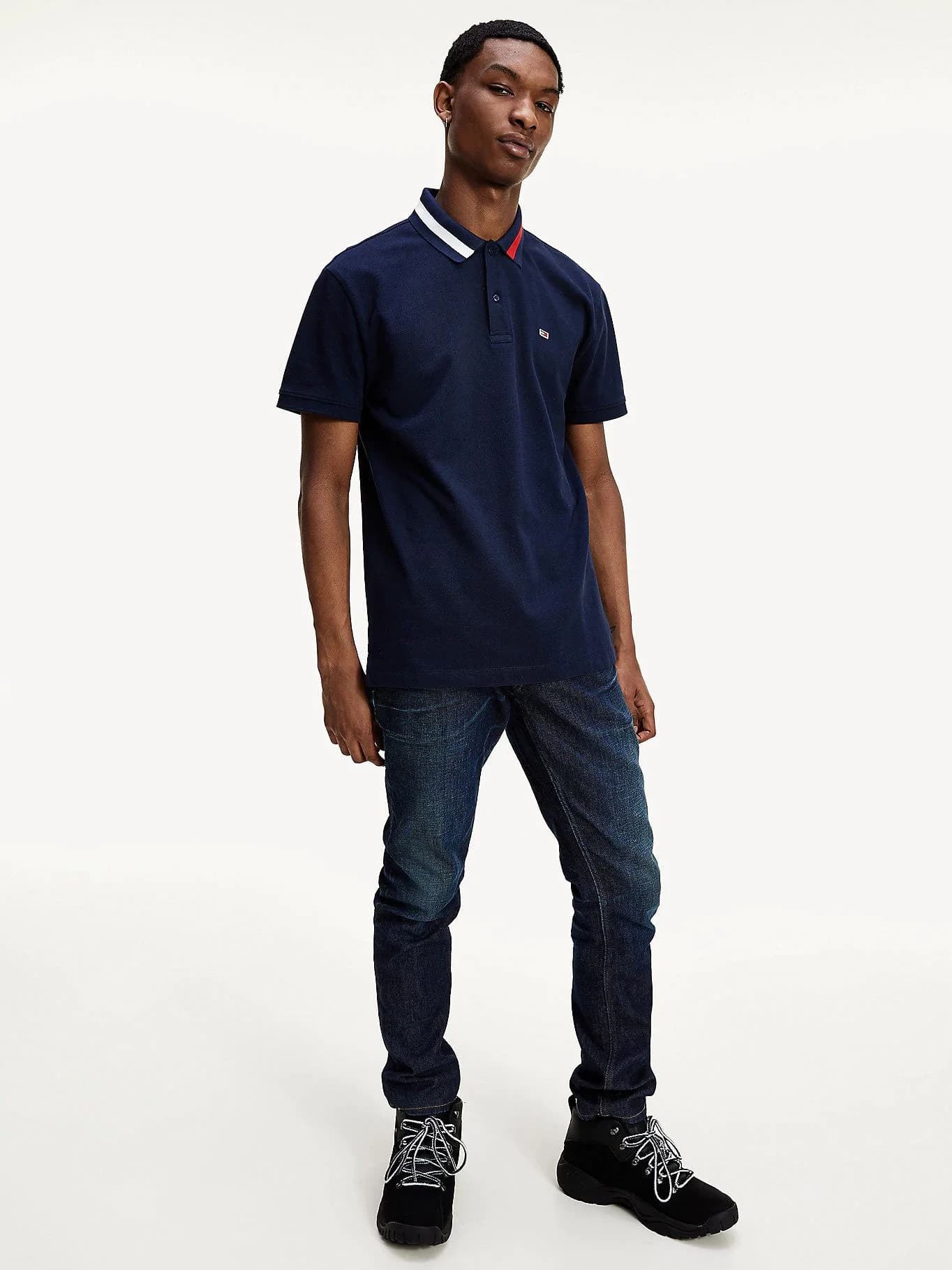 Tommy Jeans - Áo Polo Flag Neck Nam Regular Fit - TWILIGHT NAVY