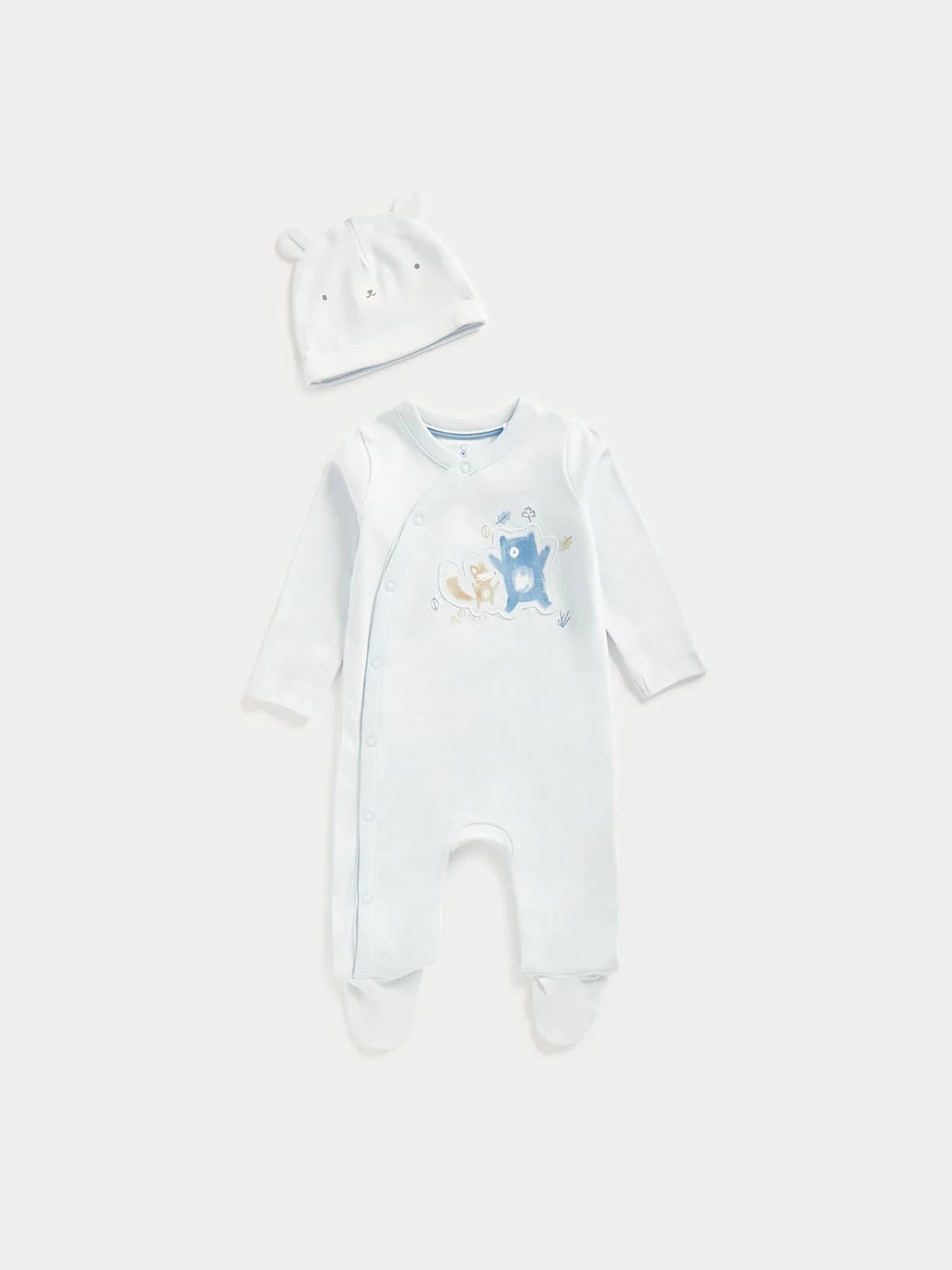 mothercare - All in one - set áo liền quần dài và nón - LIGHT BLUE