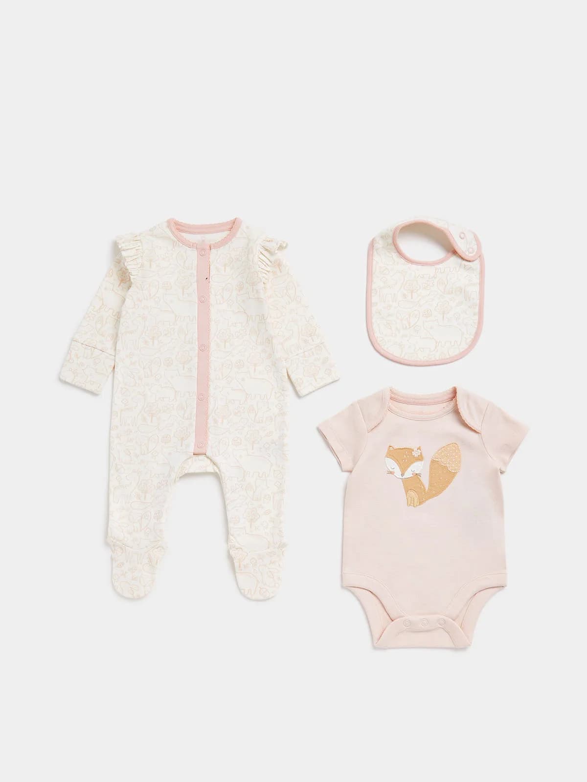mothercare - Set 3 món - áo liền quần dài, áo liền quần và yếm - WHITE