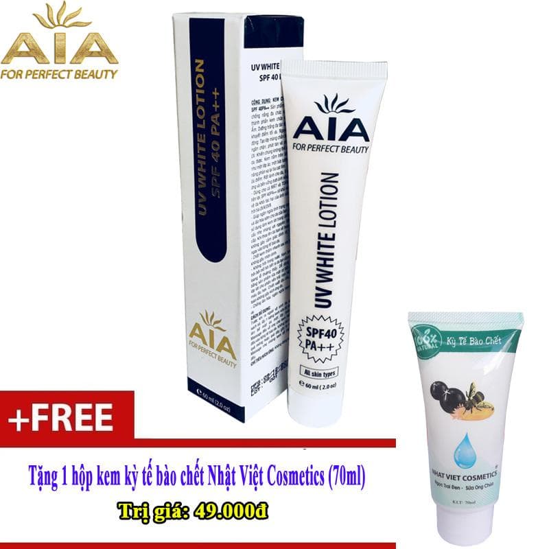[HCM]Mỹ phẩm AIA - Kem chống nắng hàng ngày SPF40 PA++ (60g) + Tặng 1 tuýp kem kỳ tế bào chết 70ml