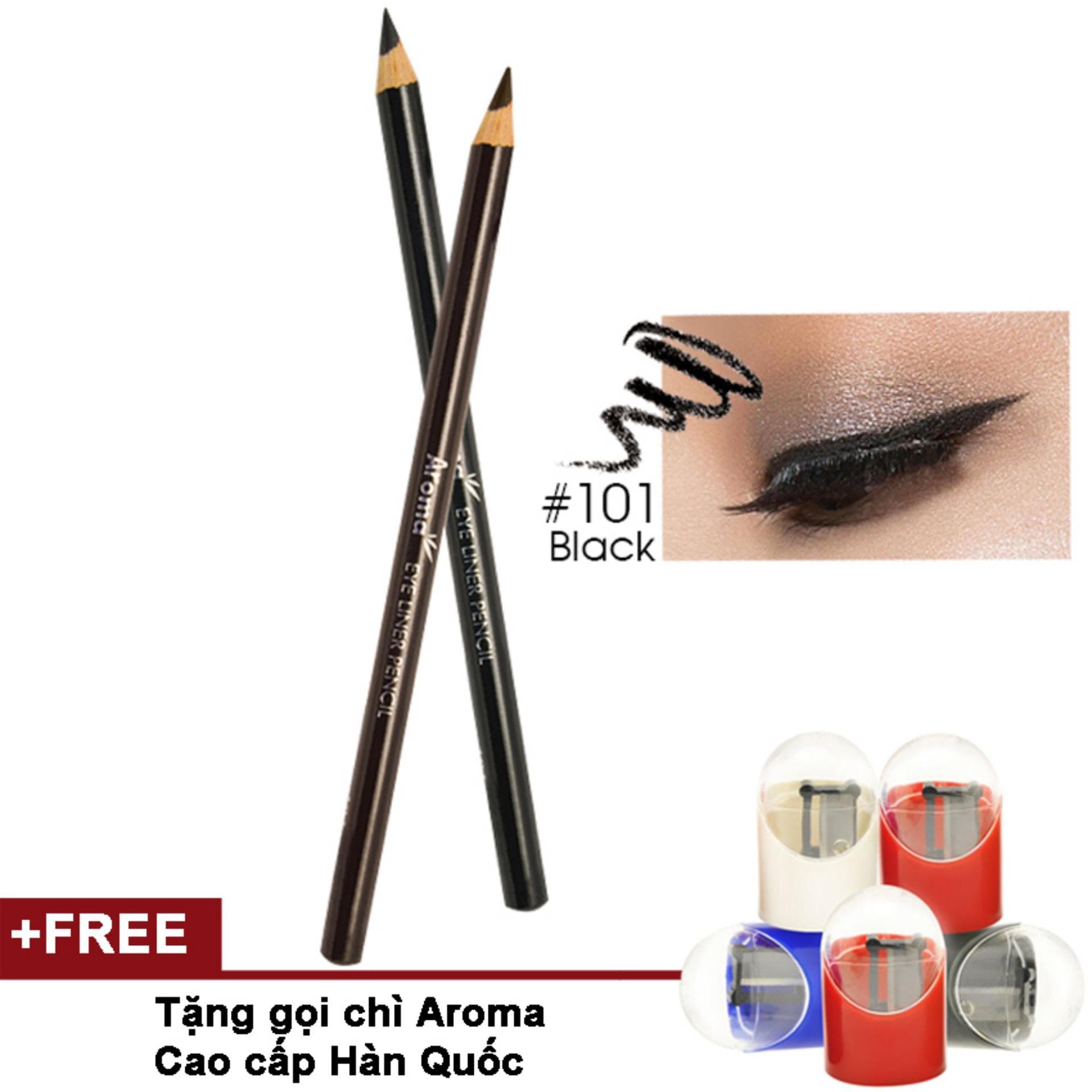 Chì vẽ mí mắt Aroma Luxurious Makeup Eyeliner Pencil No.101 Hàn Quốc 2g (Màu đen) + Tặng gọt chì aroma Cao cấp Hàn Quốc