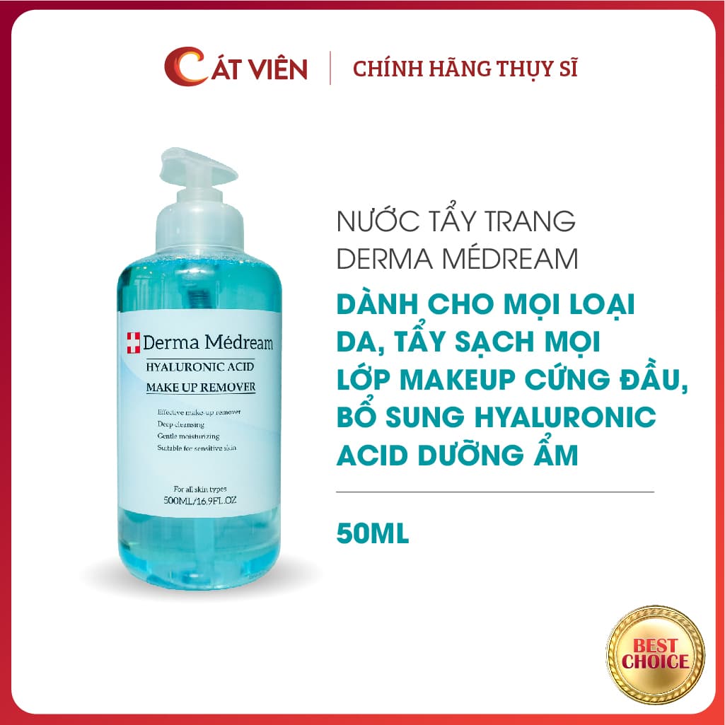 Nước tẩy trang Derma làm sạch da chứa HA chăm sóc da dưỡng ẩm Medream Thụy Sỹ thích hợp da nhạy cảm và mọi loại da