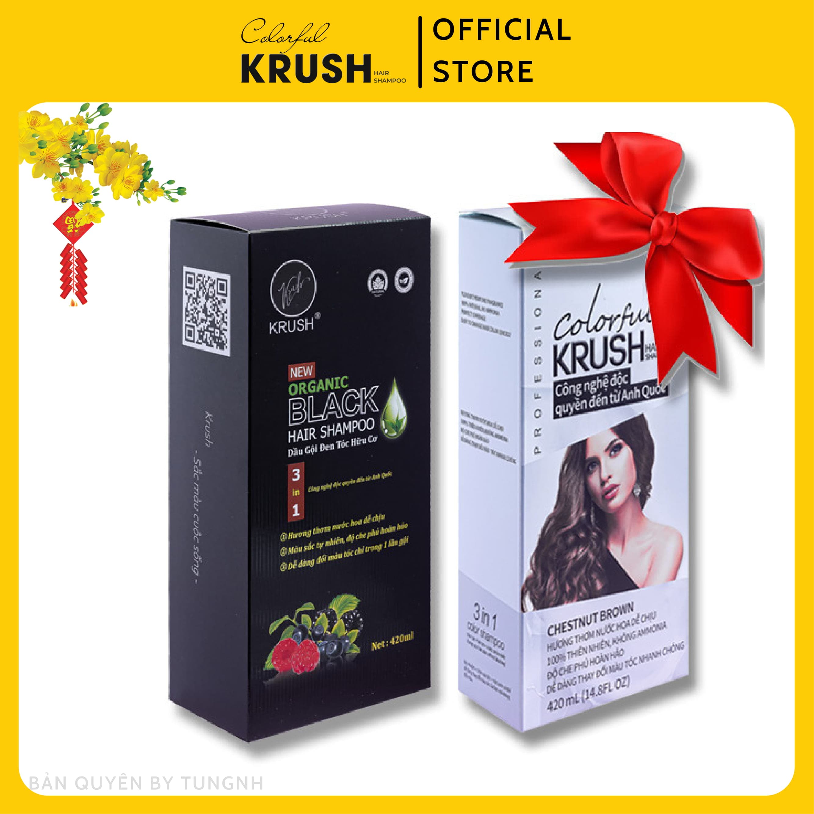 [Combo Ưu Đãi] Dầu Gội Đầu Phủ Bạc Đen Tóc Krush ( Màu Đen) và (Màu Hạt Dẻ) Dung Tích 420ml