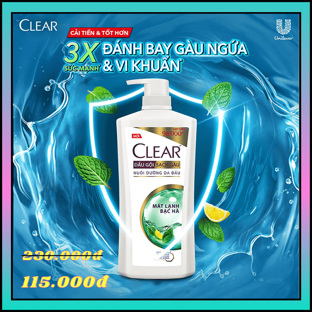 Dầu gội đầu Sạch Gàu Clear Mát Lạnh Bạc Hà Đánh Bay Gàu Ngứa Vi Khuẩn 630g