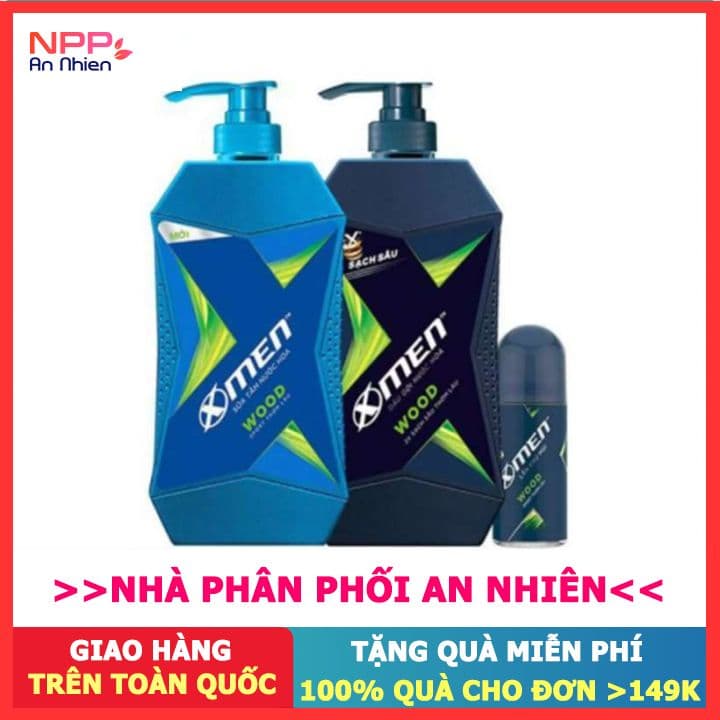 Combo Dầu Gội X-Men Nước hoa 650G Sữa Tắm X-Men 650G Lăn khử mùi X-men 50ml (Wood)- NPP AN NHIÊN