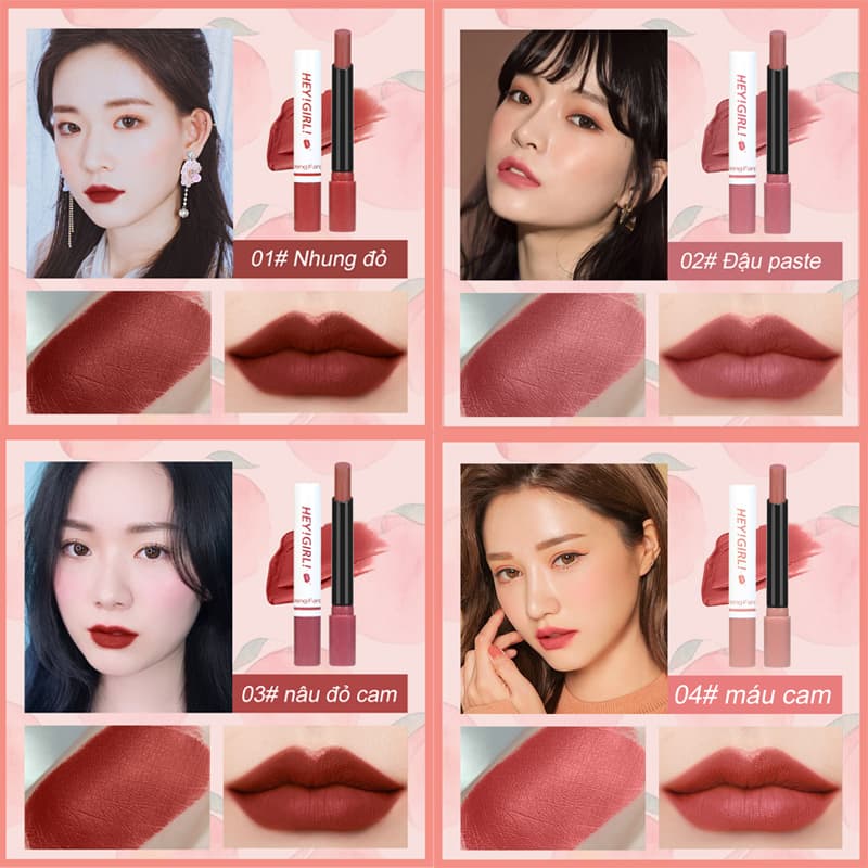 [Peachy Sis] HENGFANG Set 4 cây Son Tuýp nhỏ Velvet Matte Lipstick Son môi không thấm nước và lâu trôi -Xu hướng hot 2021