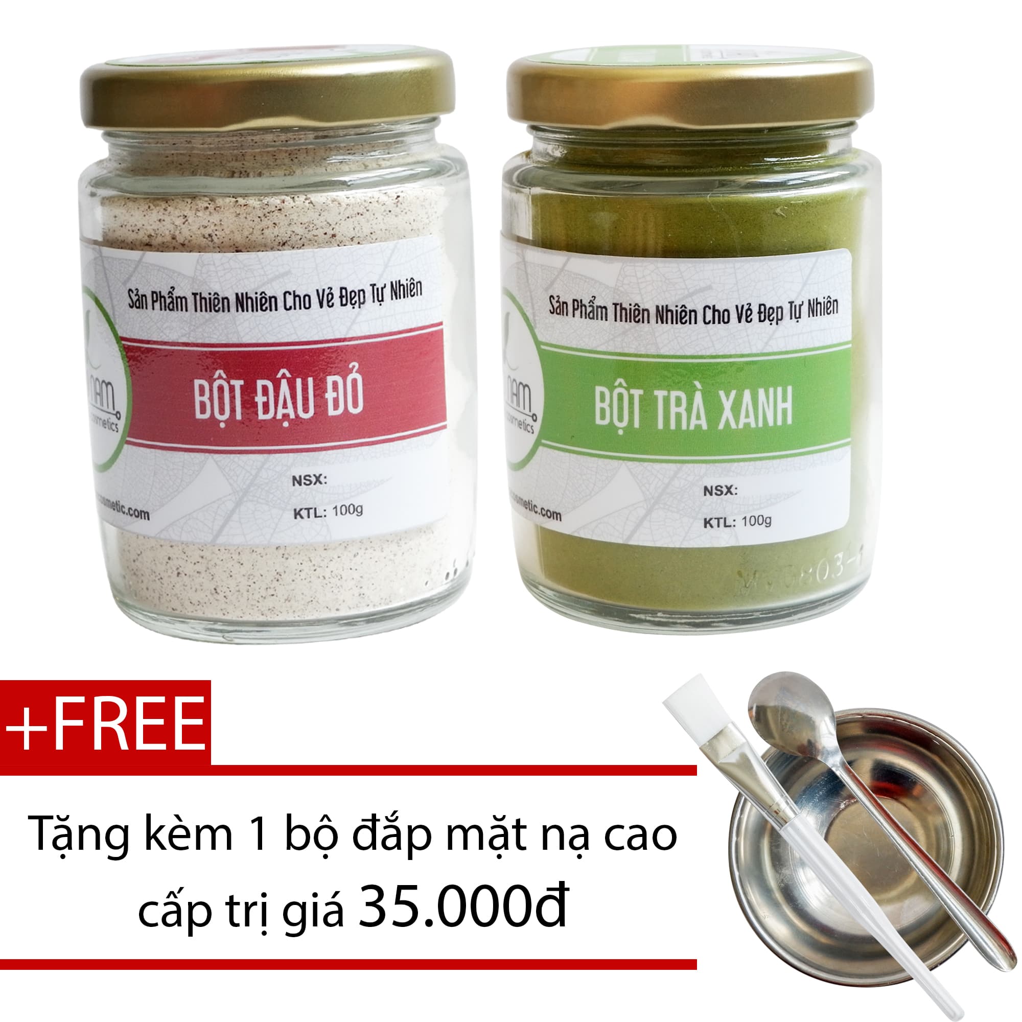 [HCM]Combo Bột Trà Xanh 100g +Bột Đậu Đỏ 100g Nguyên Chất Bảo Nam - Chăm Sóc Da + Tặng bộ dụng cụ đắp mặt cao cấp