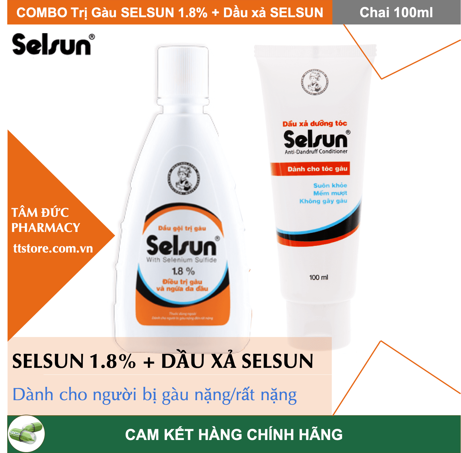 Combo Dầu Gội SELSUN 1.8% + Dầu Xả SELSUN [Chai 100ml]