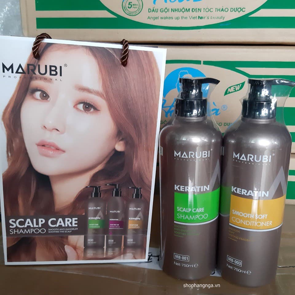 DẦU GỘI VÀ DẦU XẢ TÓC BÓNG MƯỢT KERATIN MARUBI 750 ML