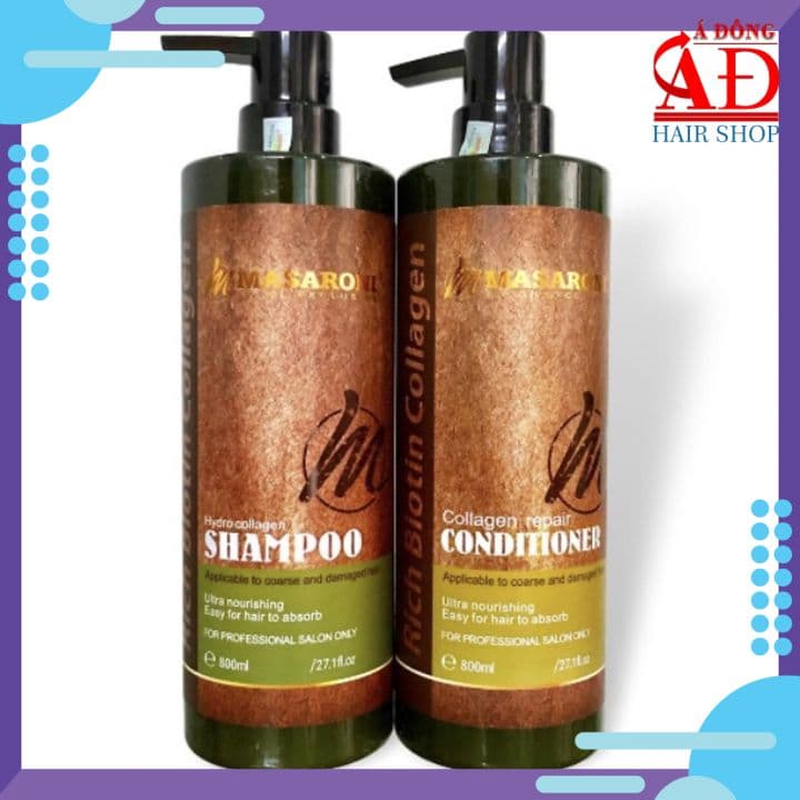 [Chính hãng] Bộ dầu gội xả Masaroni Rich Biotin Collagen repair phục hồi siêu mượt tóc 800mlx2