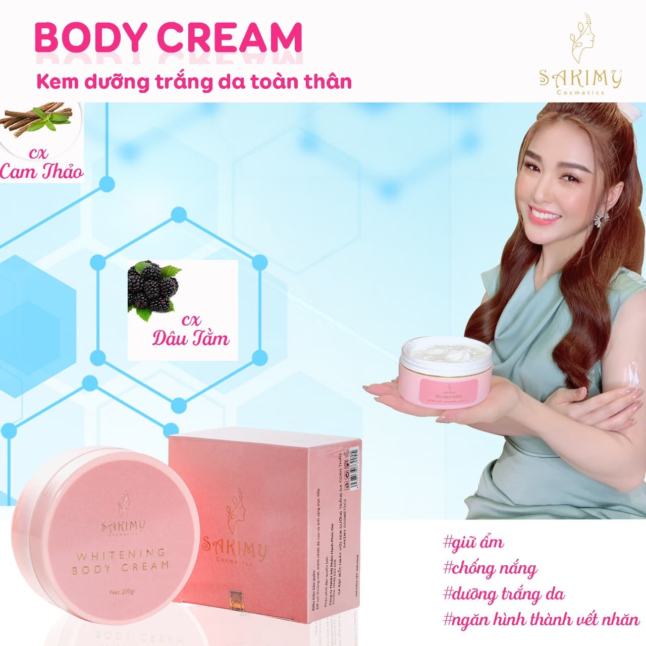 5 Kem dưỡng trắng da body SAKIMY tặng  serum kích trắng Sakimy (Chính hãng)