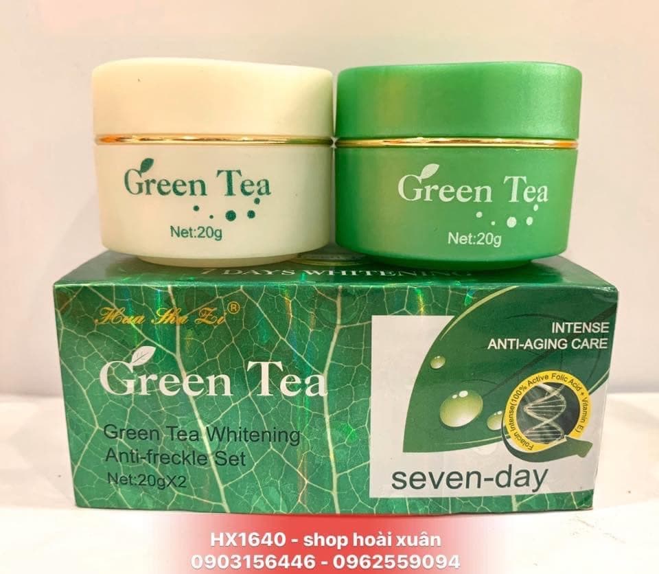[HCM]Kem dưỡng da mặt mờ tàn nhang nám  Huashuli green tea ngày đêm - kem trà xanh - HX1640