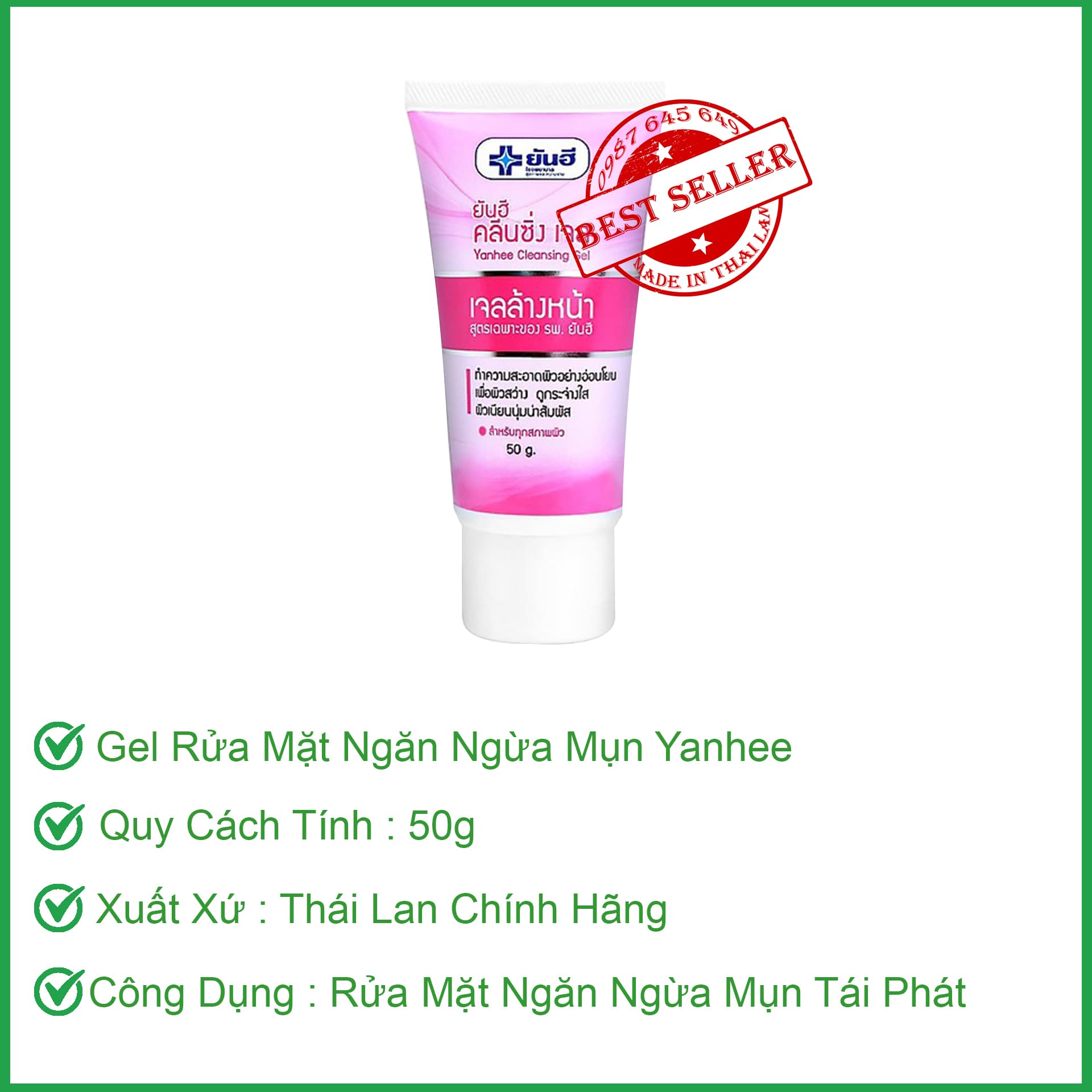 [HCM]Gel Rửa Mặt Ngừa Mụn Yanhee Cleansing Gel Thái Lan 50g [HÀNG THÁI HCM]