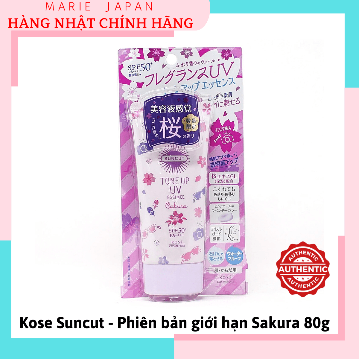 [HCM]Kem chống nắng Kose Suncut Tone Up UV Essence SPF50+/PA++++ 80g