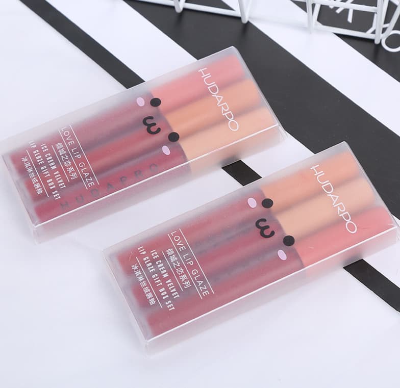 Set Son Kem 3 Cây HUDAPRO LOVE LIPS GLAZE Tone Đỏ Tây Auth Nội Địa