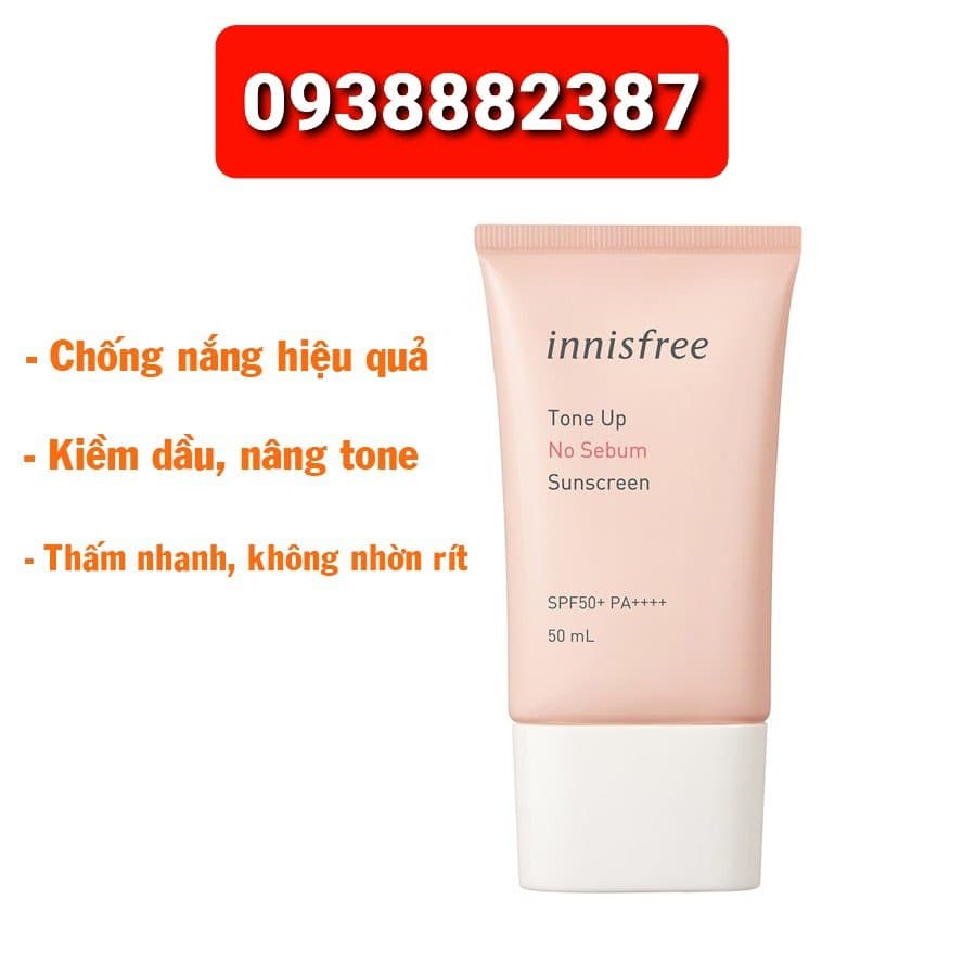[HCM]Kem Chống Nắng Kiềm Dầu Nâng Tông Da Innisfree Màu Hồng 50ml-HSD:2024