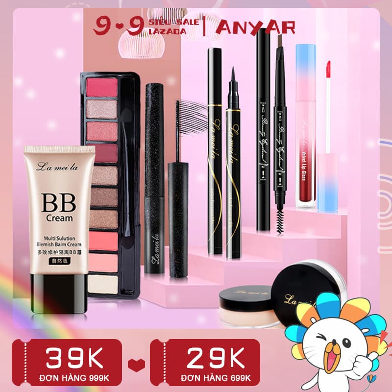 [HCM]ANYAR-Bộ trang điểm cá nhân LAMEILA 7 món tiện lợi Kem BB che khuyết điểm + Phấn phủ + Phấn mắt + Mascara + Chì kẻ mày + Bút dạ kẻ mắt + Son kem bộ makeup đầy đủ set trang điểm[Có quà tặng miễn phí]