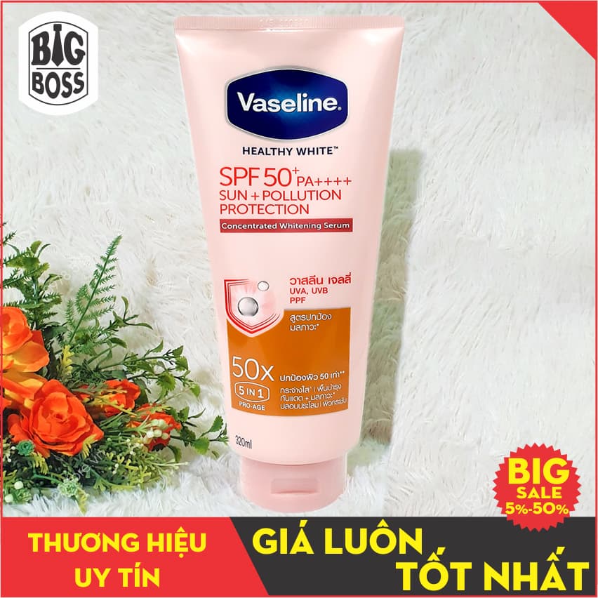 Sữa dưỡng thể trắng da toàn thân Vaseline 50X SPF 50+PA+++ Thái Lan 320ml bigboss chỉ số chống nắng siêu cao 50x