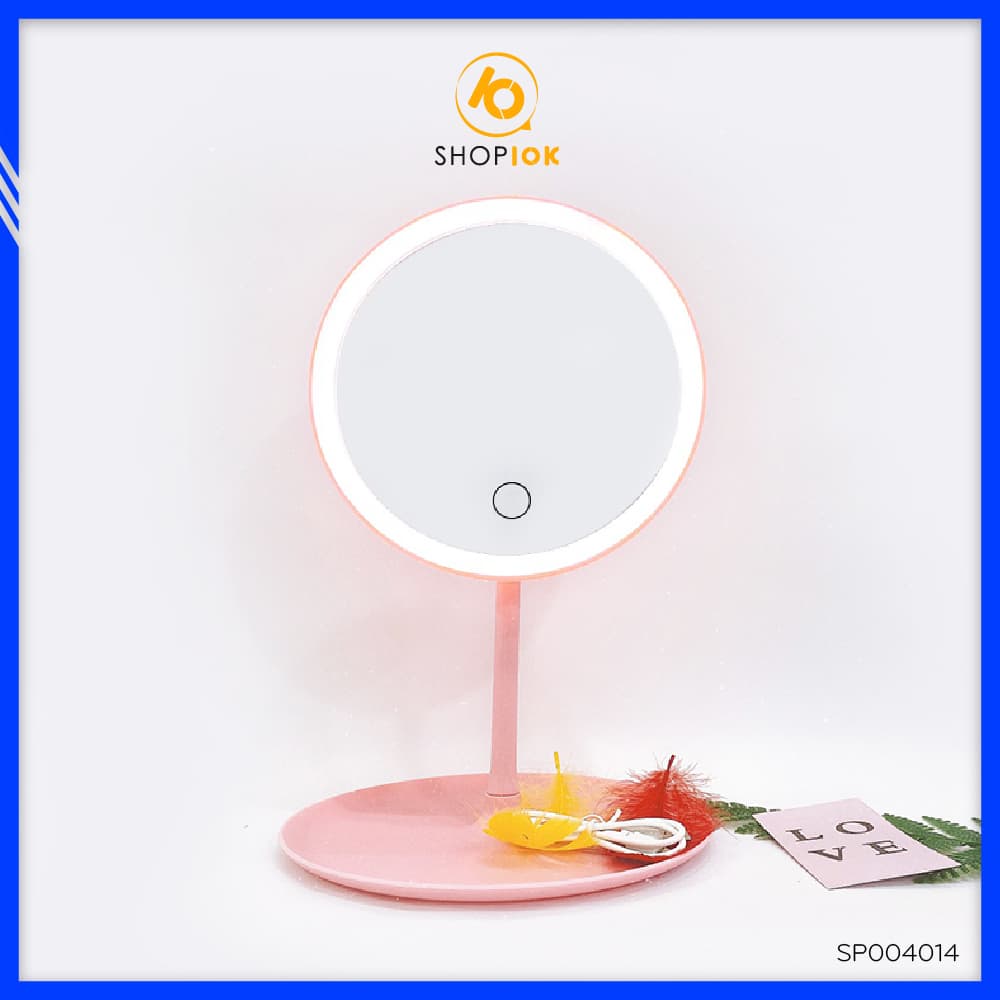 Gương Trang Điểm Tròn Để Bàn Có Đèn Led Cảm Ứng 3 Chế Độ Ánh phong cách trang điểm Hàn Quốc