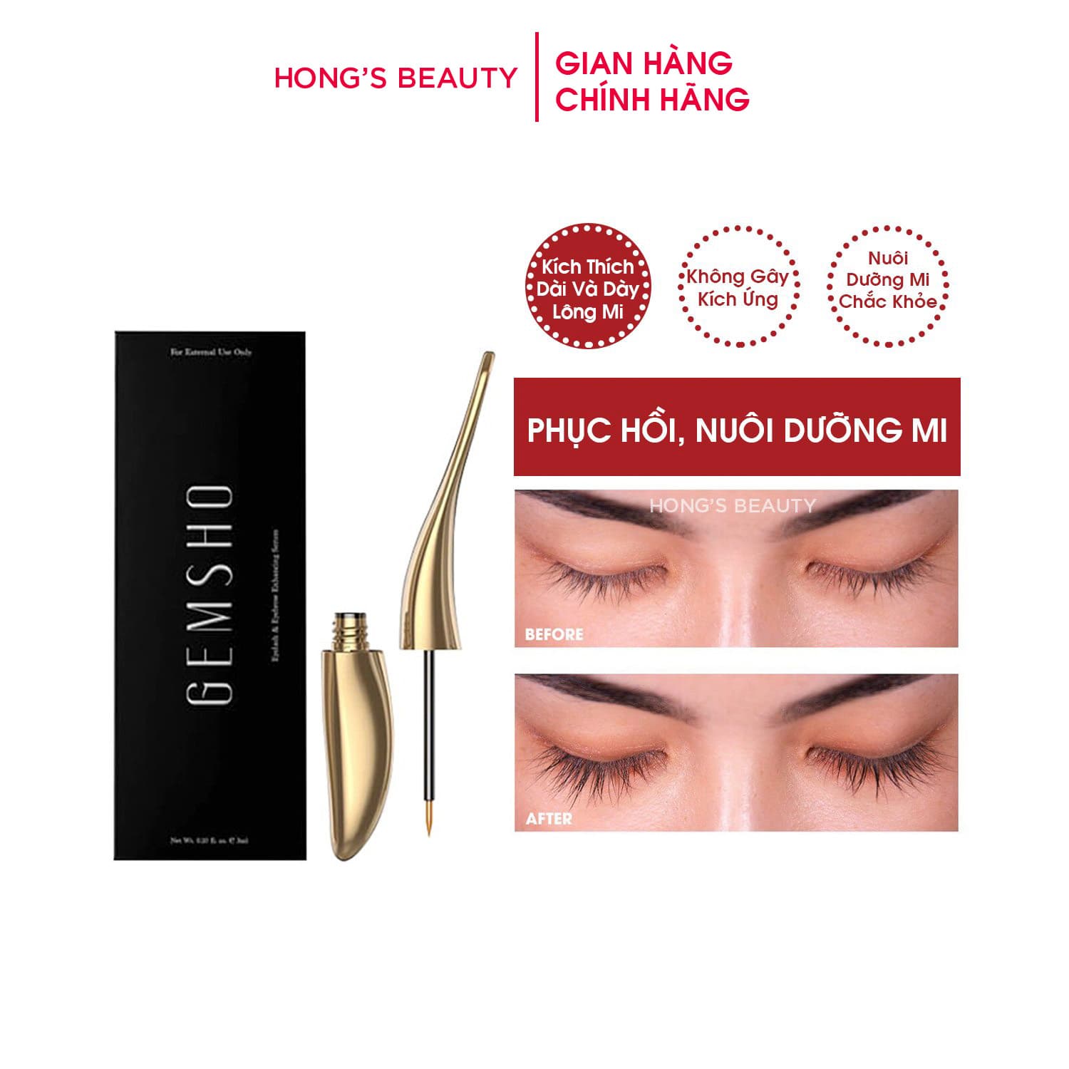 Serum dưỡng dài mi GEMSHO giúp mi cong và nhanh dày - HONGS BEAUTY