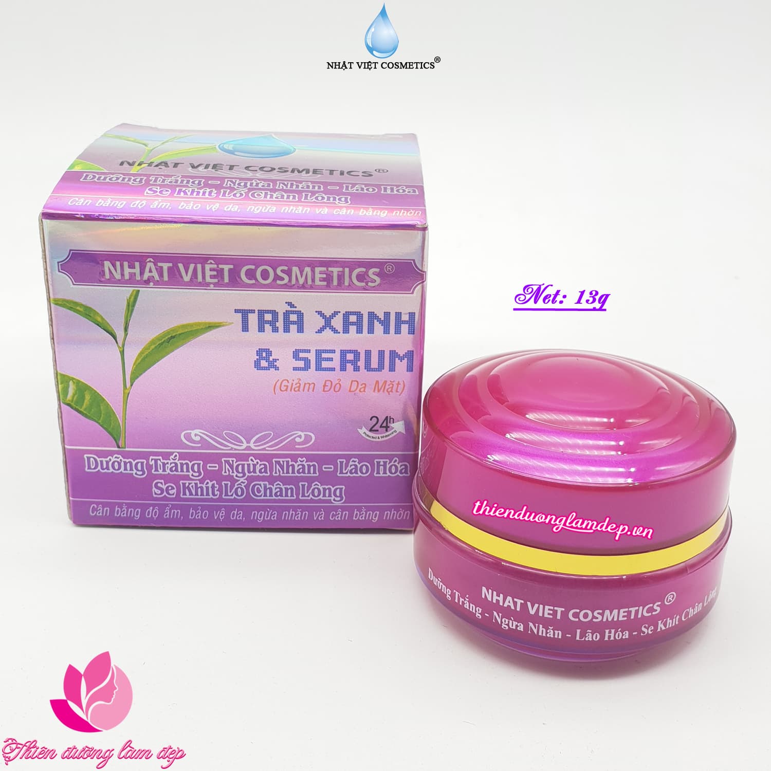 [HCM]Kem dưỡng trắng Ngừa nhăn Ngăn lão hóa Se khít lỗ chân lông Trà xanh và Serum NHẬT VIỆT COSMETICS - 13g