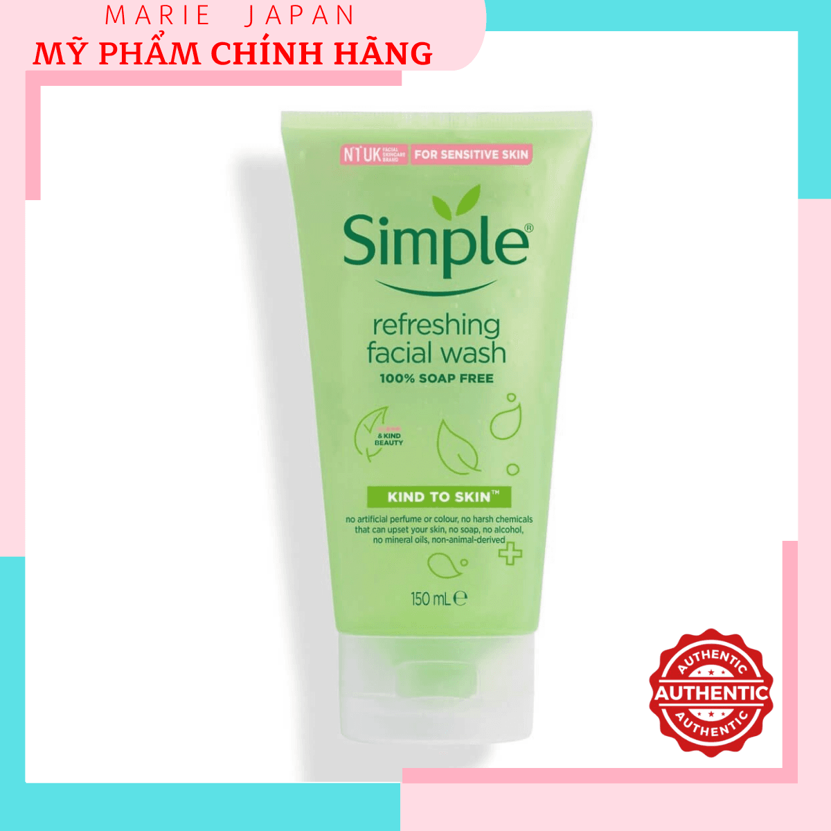 [HCM]Sữa Rửa Mặt Simple Gel Kind To Skin Refreshing Facial Wash Gel 150ml