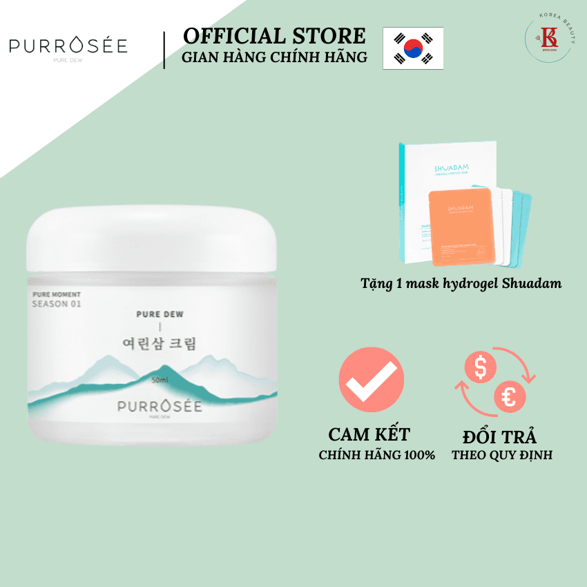 [Tế Bào Gốc] Kem Dưỡng Ẩm Tăng Đàn Hồi Dưỡng Trắng Chiết Xuất Nhân Sâm Lên Men Purrosee Pure Dew Cream 50g