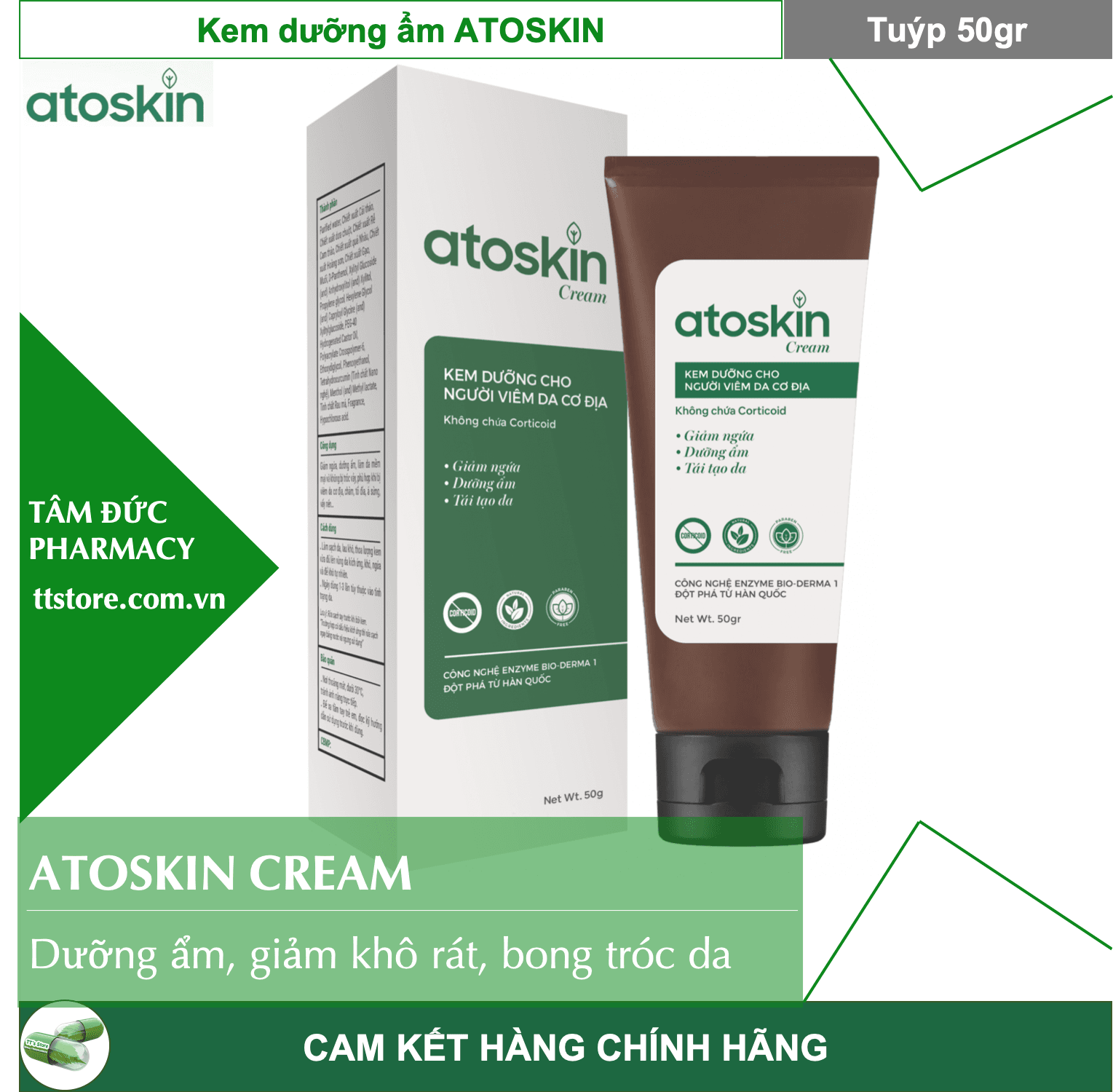 [HCM]Kem dưỡng ẩm ATOSKIN [Tuýp 50g] -  ATOSKIN CREAM - Dành cho viêm da cơ địa [atokin]