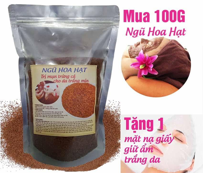 Ngũ Hoa Hạt trị mụn trắng da (Hạt to loại 1) - 100G (Tặng mặt nạ giấy)