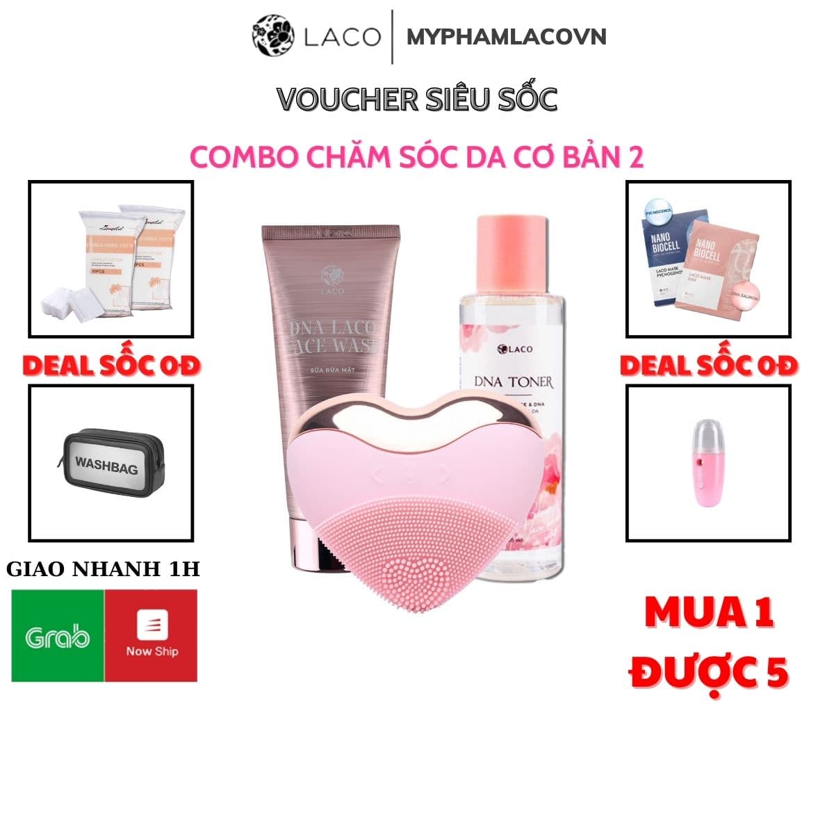 Combo Chăm Sóc Da Cơ Bản (Máy Rửa Mặt Laco Luxury + Sữa Rửa Mặt DNA + Toner)