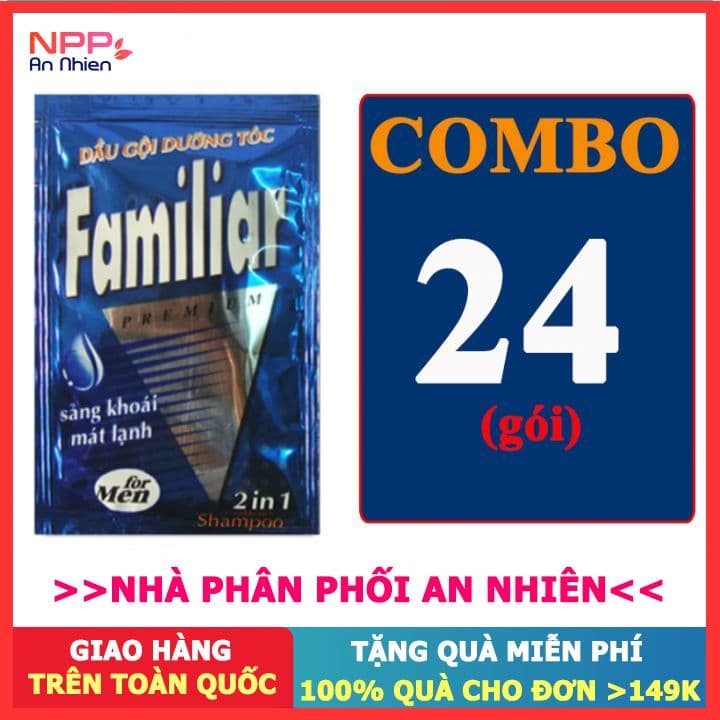 Combo 24 gói dầu Gội dưỡng tóc 2in1 For men Familiar màu xanh dương 5ml- NPP AN NHIÊN