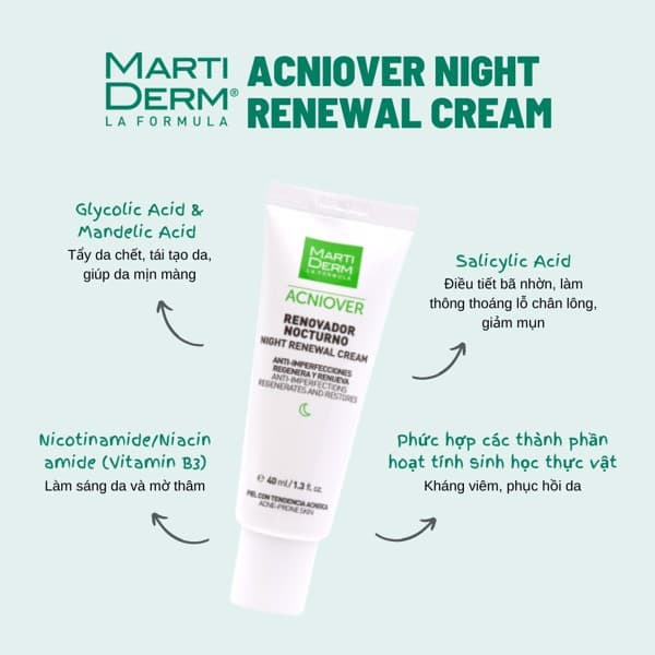 [HÀNG CÔNG TY] Kem Dưỡng Tái Tạo Ban Đêm Cho Da Dầu Mụn - MartiDerm Acniover Night Renewal Cream (40ml) - SimmyShop