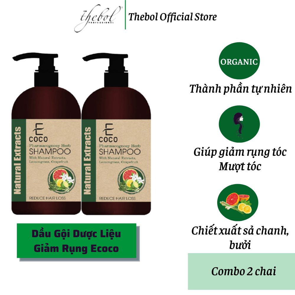 [HCM]Dầu gội dược liệu giảm rụng tóc bưởi xả chanh 336g Ecoco (Combo 2 chai)