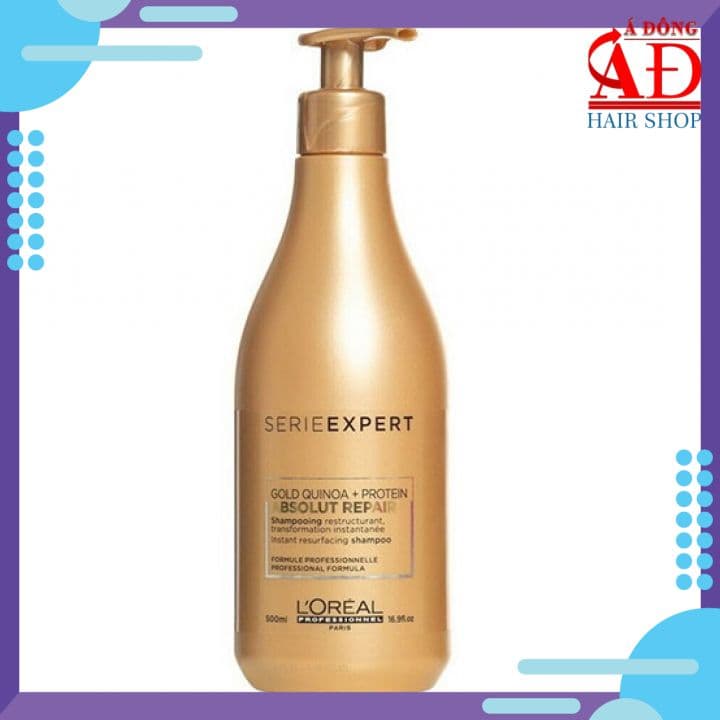 Dầu gội cho tóc hư tổn LORÉAL Serie Expert Gold Quinoa + Protein Absolut Repair Instant resurfacing shampoo 500ml