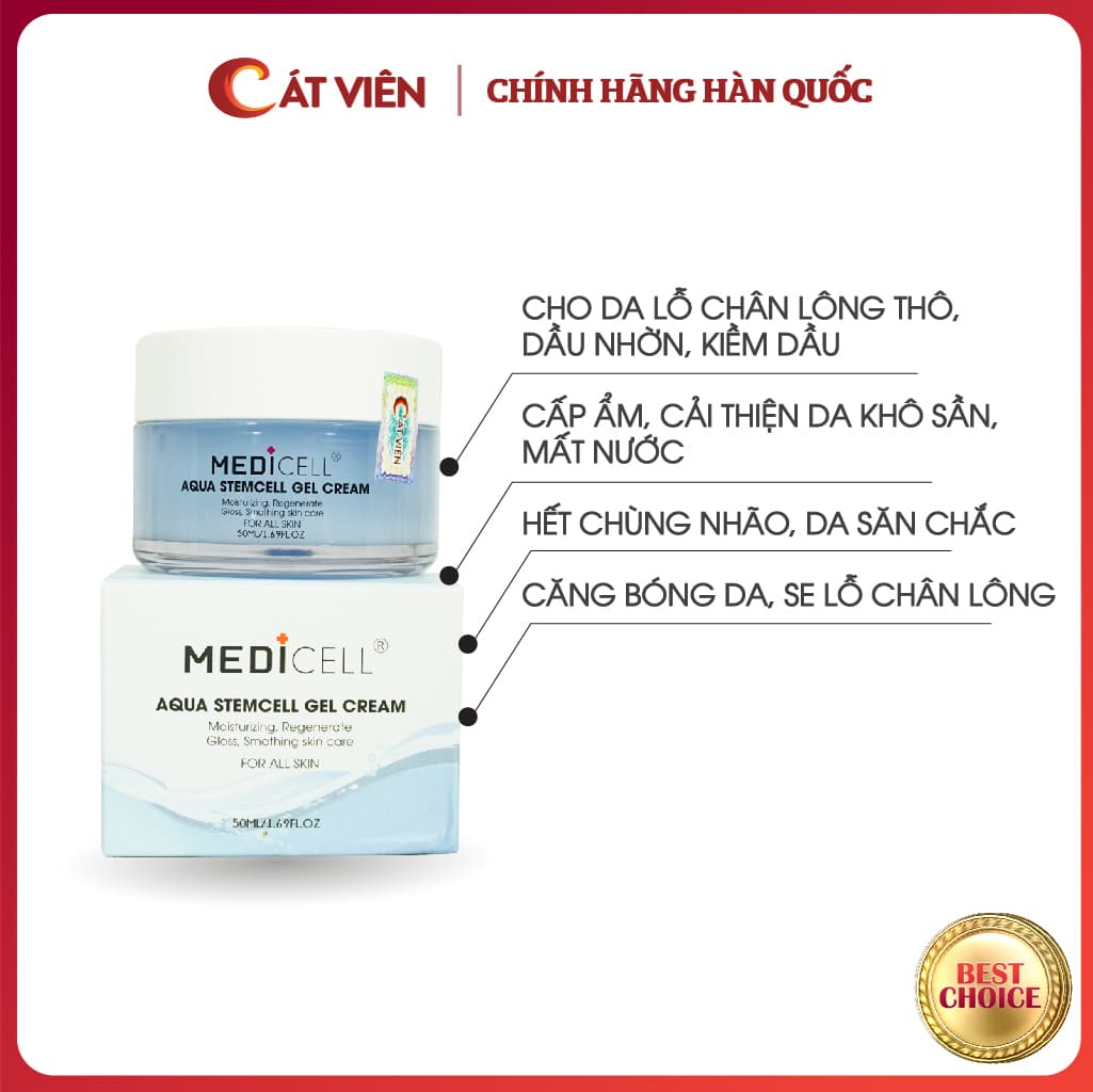 Kem dưỡng ẩm kiềm dầu Medicell Aqua Stem Cell Gel phục hồi da mụn nám tàn nhang dưỡng da chuyên sâu