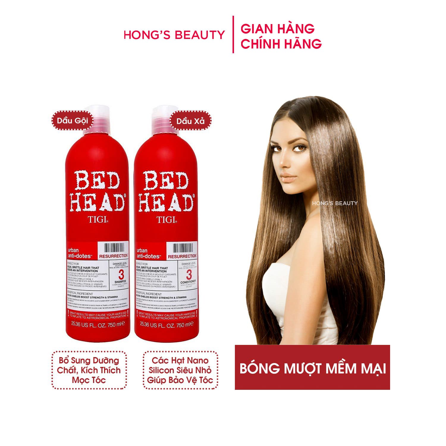 Cặp dầu gội xả TIGI Bed Head màu đỏ chăm sóc tóc mượt mà - HONGS BEAUTY