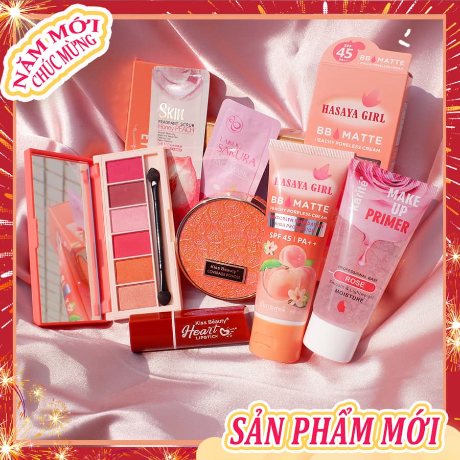 [HCM]【Kiss Belle Shop】Trọn bộ mỹ phẩm Chuẩn 7 món cơ bản giá tốt(Kem cách ly Trong suốt+kem BB+Bảng Mau măt+Phấn trang điểm hai lớp+Son môi+Mặt nạ+Gel tẩy tế bào chết)