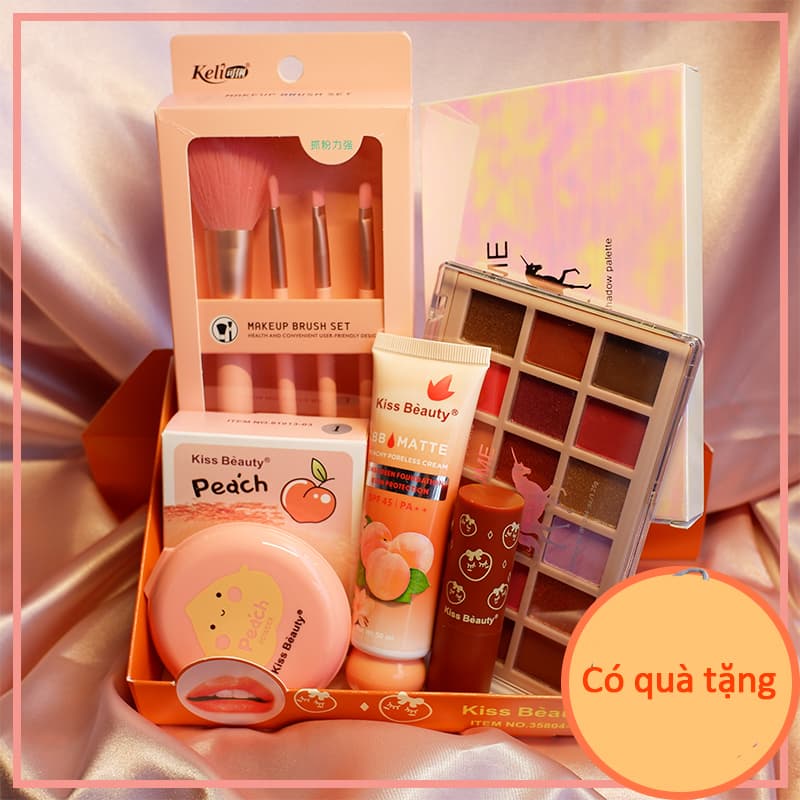[HCM]【Kiss Belle Shop】Trọn bộ trang điểm 5 món sành điệu nhìn là mê(1x bộ cọ trang điểm 4 món + 1xBB kem + 1xPhấn trang điểm + 1x phấn mắt 18 màu + 1x son môi)