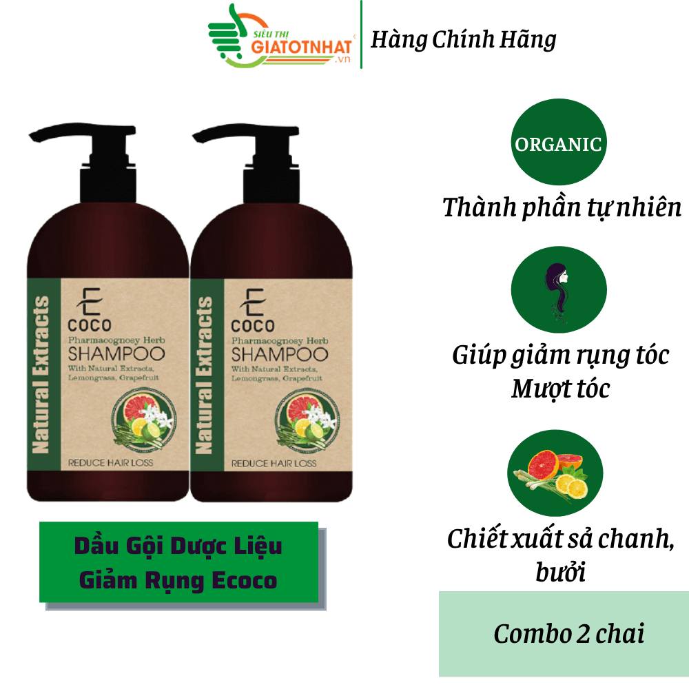 [HCM]Dầu gội dược liệu giảm rụng tóc bưởi xả chanh 336g Ecoco ( Combo 2 chai)