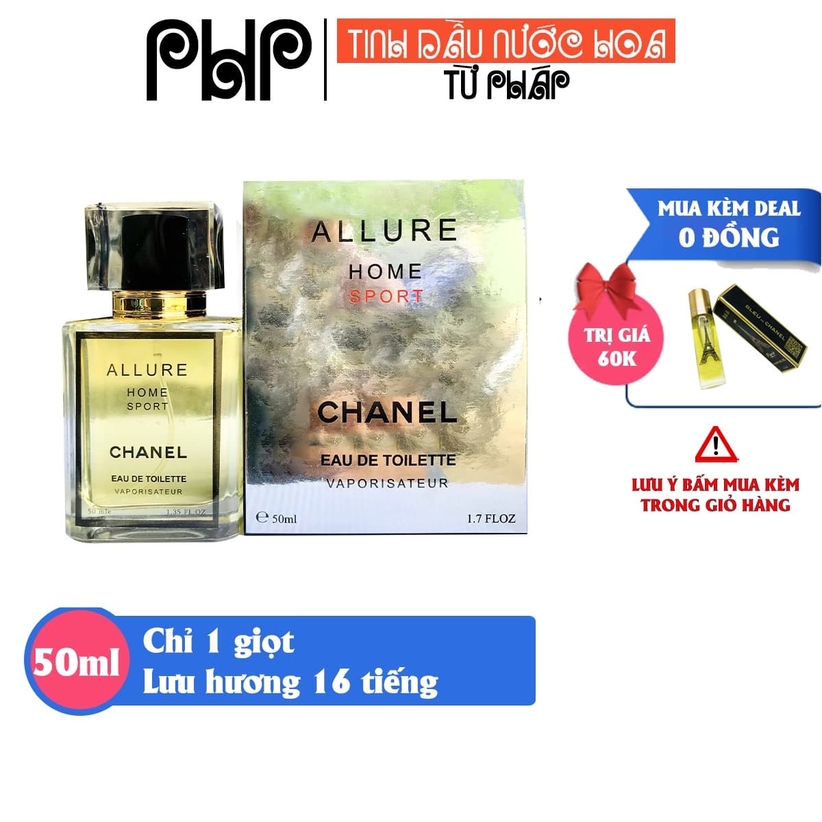 [Lưu hương 16 tiếng] Nước hoa Nam PHP Allure Homme dạng tinh dầu 50ml tỏa hương 2 mét hàng cao cấp