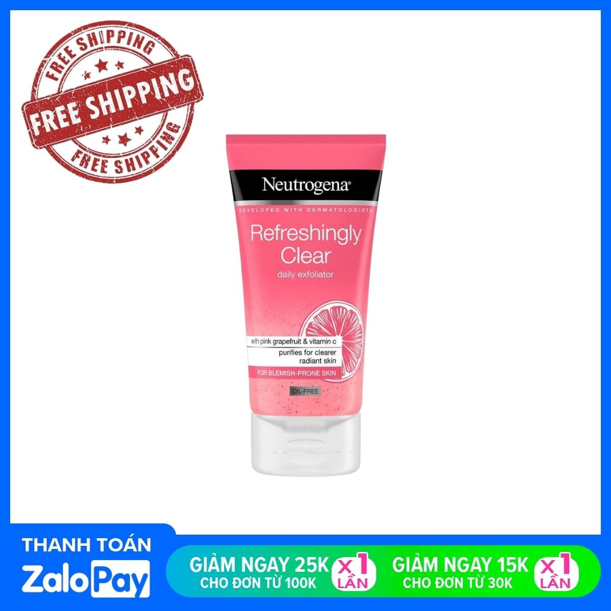 [HCM]Gel Tẩy Tế Bào Chết Hằng Ngày Cho Da Mụn Chiết Xuất Bưởi Hồng Neutrogena Refreshingly Clear Daily Exfoliator 150ml