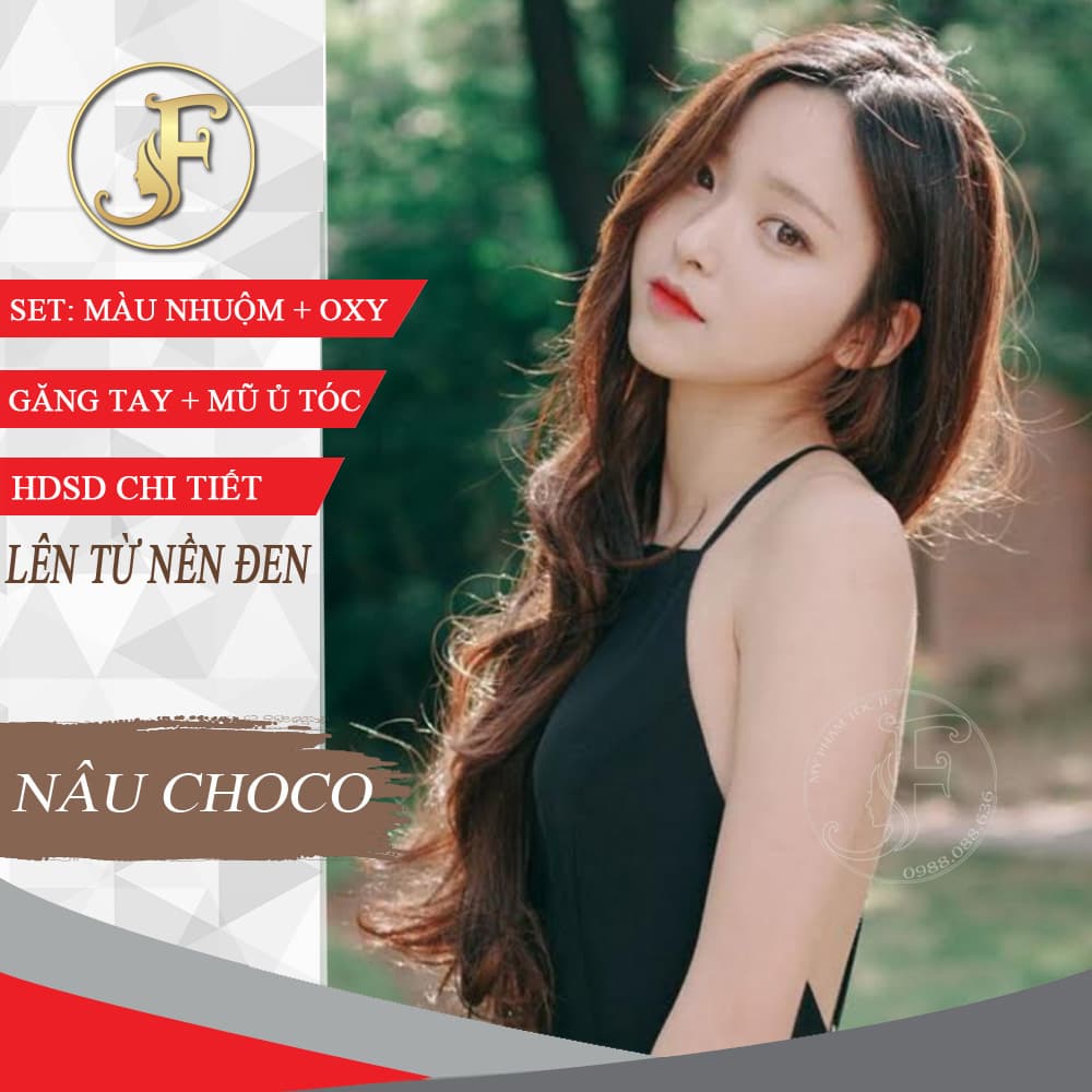 [HCM]Tuýp kem nhuộm tóc tại nhà màu nâu choco-Nhuộm Trên Nền Tóc Đen- Tặng oxy